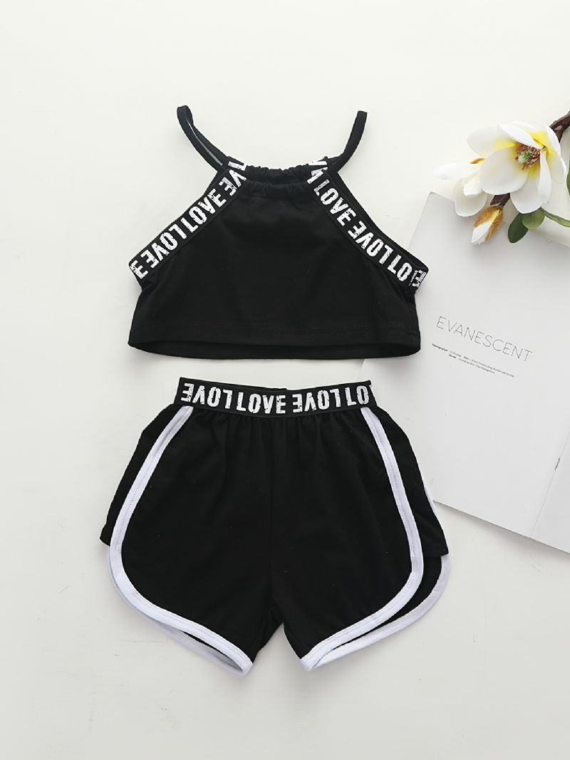 2db Bébi Lányok Letter Print Crop Cami Felső És Rövidnadrág Szett Gyerekruhák