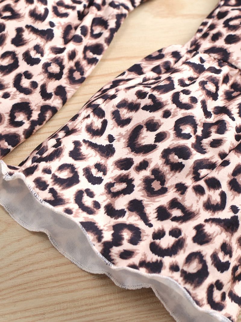 2db Készlet Lányok Pulóverek Hosszú Ujjú Leopard Flare Lábas Nadrágok Őszi Télre