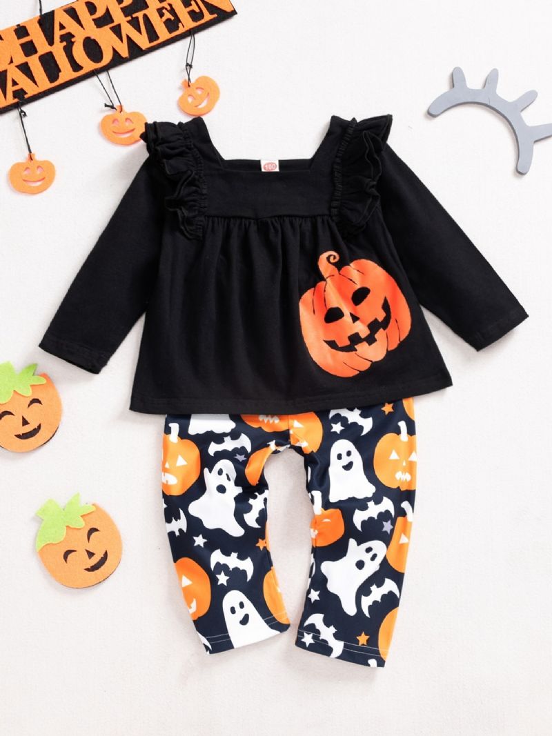 2ps Lányok Halloween Black Pumpkin Top & Ghost Pants Szett