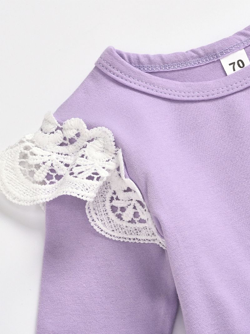 3db Bébi Lányok Lace Romper Virágmintás Lila Öltöny