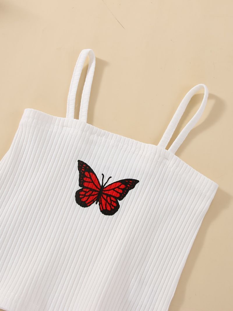 Bébi Lányok Butterfly Print Cami Felső És Egyszínű Zseb Rövidnadrág Gyerekruha Szett