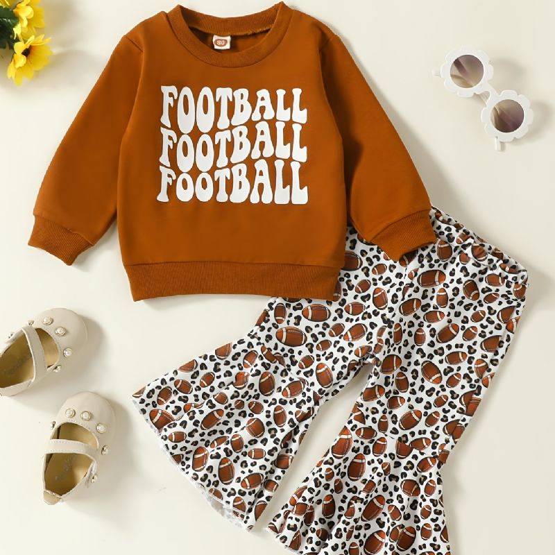 Bébi Lányok Football Betűmintás Pulóver És Kiszélesedő Nadrág Szett Gyerekruhákhoz