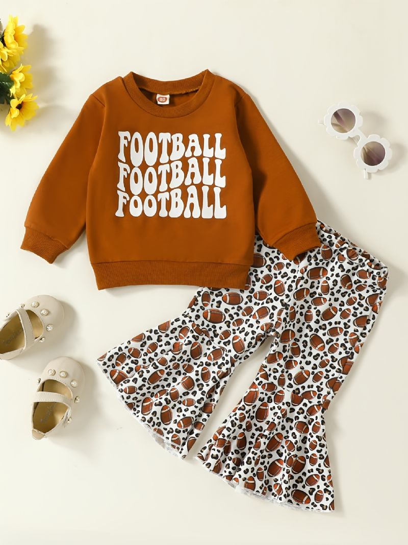 Bébi Lányok Football Betűmintás Pulóver És Kiszélesedő Nadrág Szett Gyerekruhákhoz