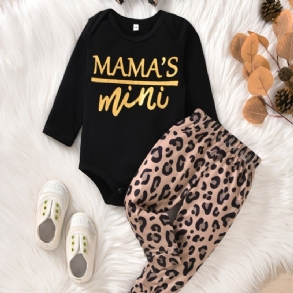 Bébi Lányok Mama's Mini Print Romper Leopard Nadrág Szett