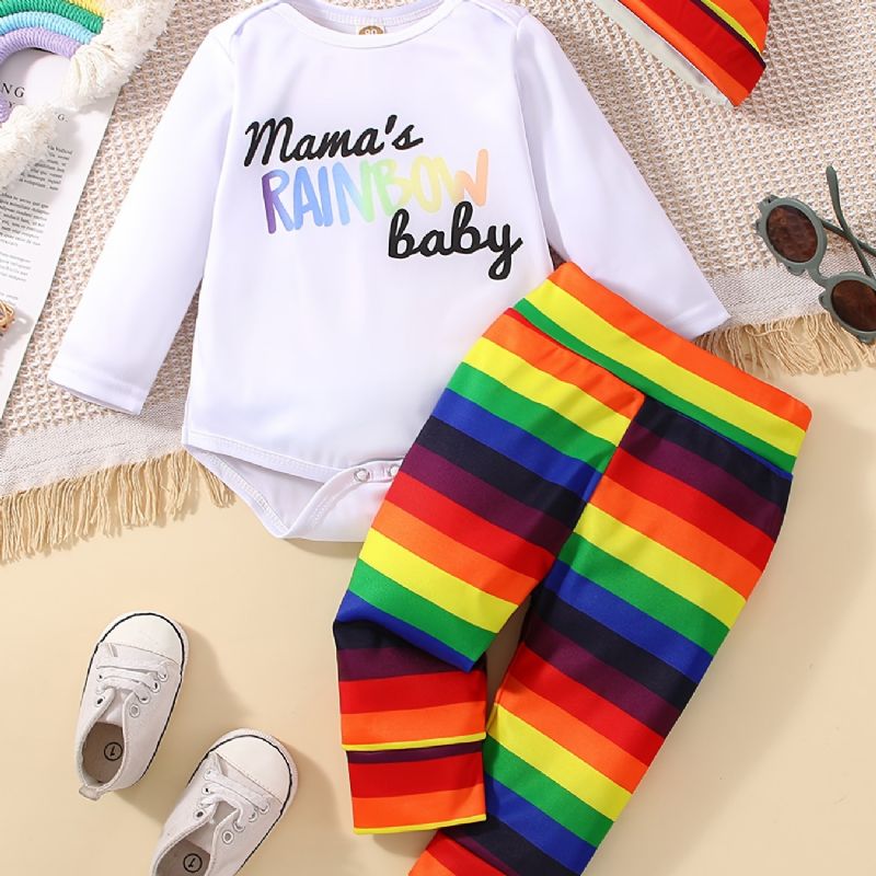 Bébi Lányok Mama's Rainbow Baba Body & Csíkos Nadrág És Sapka Szett Újszülött