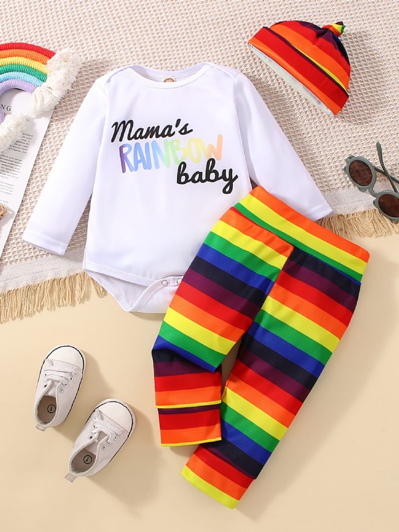 Bébi Lányok Mama's Rainbow Baba Body & Csíkos Nadrág És Sapka Szett Újszülött