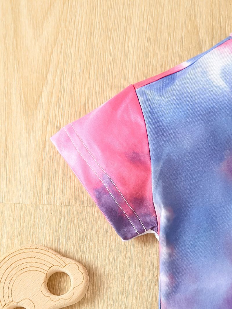 Bébi Lányok Nyakkendőfestékkel Nyomtatott Póló És Masni Rugalmas Deréknadrág Szett