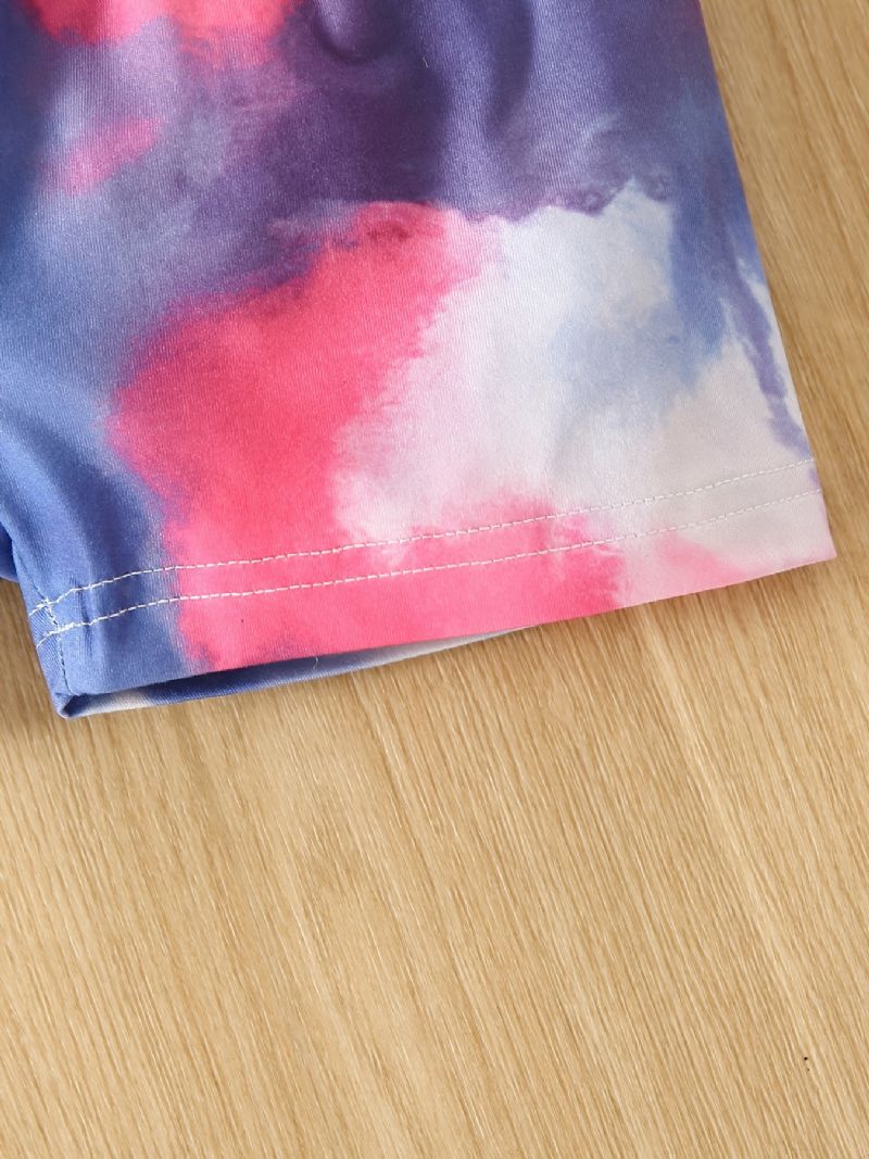 Bébi Lányok Nyakkendőfestékkel Nyomtatott Póló És Masni Rugalmas Deréknadrág Szett