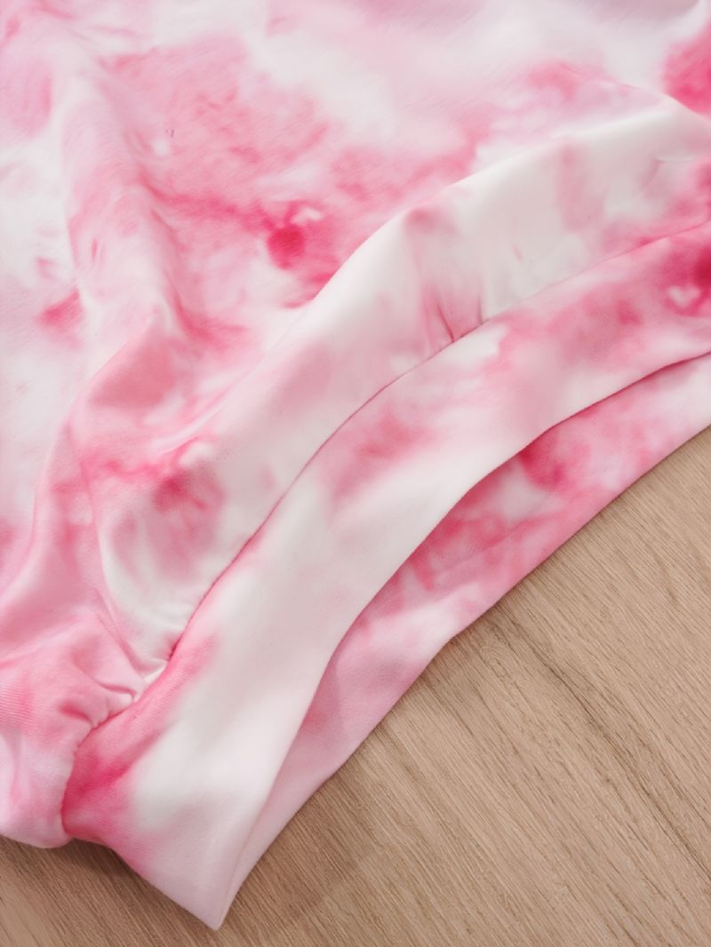 Lányok Alkalmi Rózsaszín Nyakkendő Festékmintás Hosszú Ujjú Kapucnis Nadrág Szett Őszi Tél