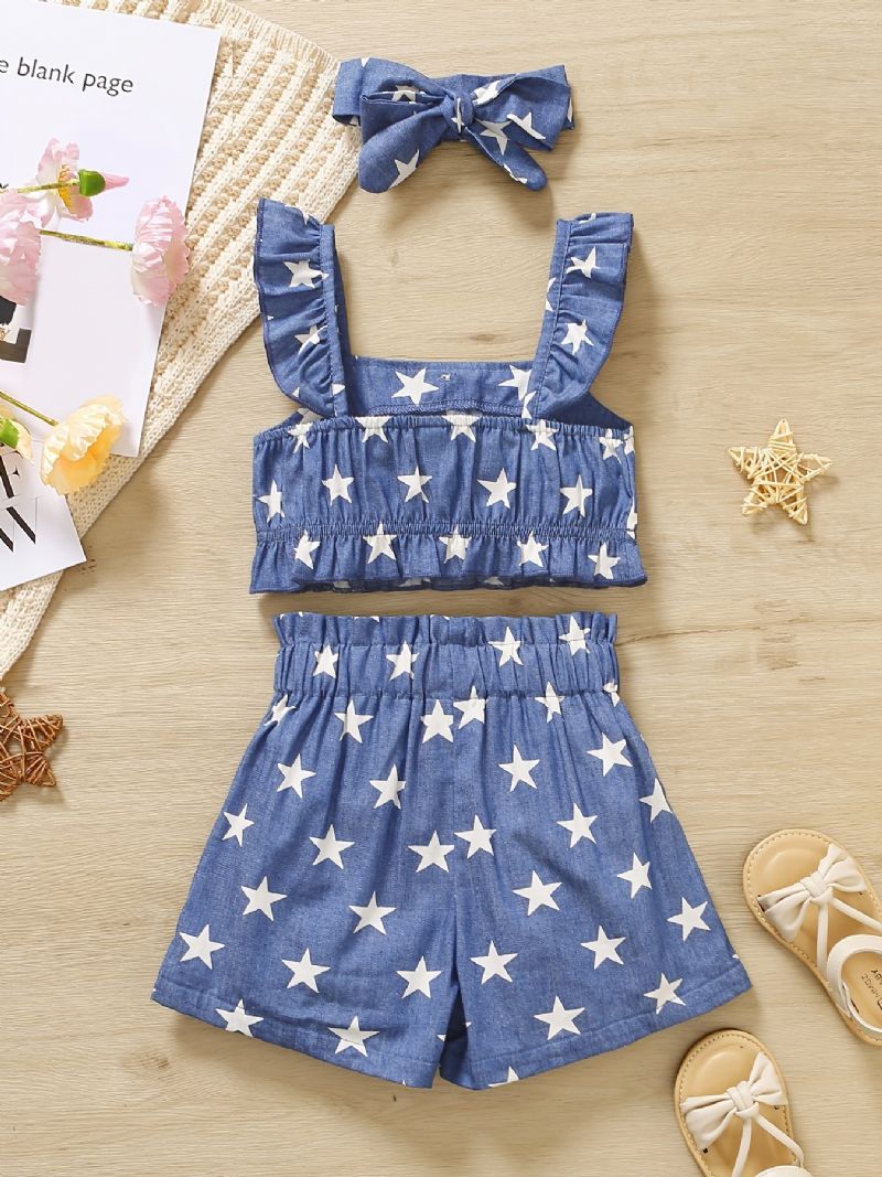 Lányok Ruffles Camisole Star Print & Shorts & Fejpánt Készlet