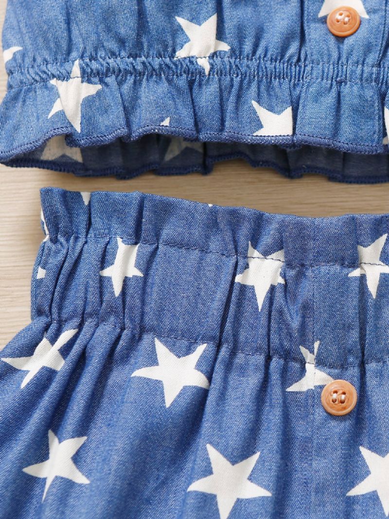 Lányok Ruffles Camisole Star Print & Shorts & Fejpánt Készlet