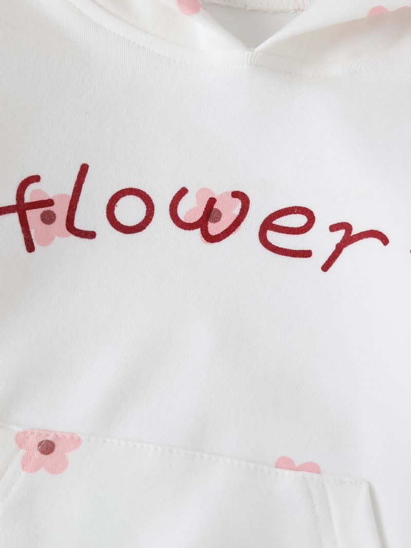 Őszi És Téli Kislány Aranyos Virágos Betűmintás Vastagított Kapucnis Felső Nadrág Szett