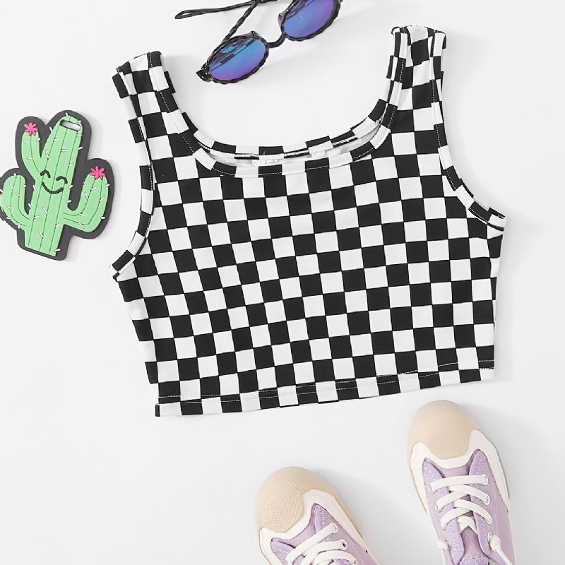 Gyerek Lányok Kockás Mintás Ujjatlan Crop Tank Top Camisole Gyerekruhák