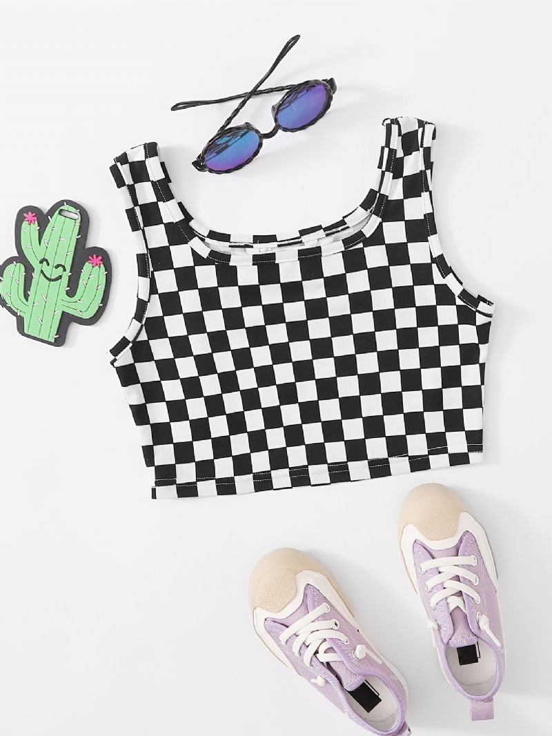 Gyerek Lányok Kockás Mintás Ujjatlan Crop Tank Top Camisole Gyerekruhák