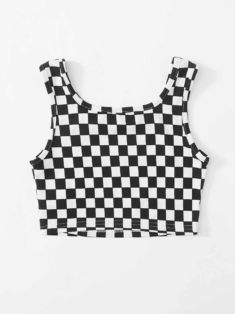 Gyerek Lányok Kockás Mintás Ujjatlan Crop Tank Top Camisole Gyerekruhák