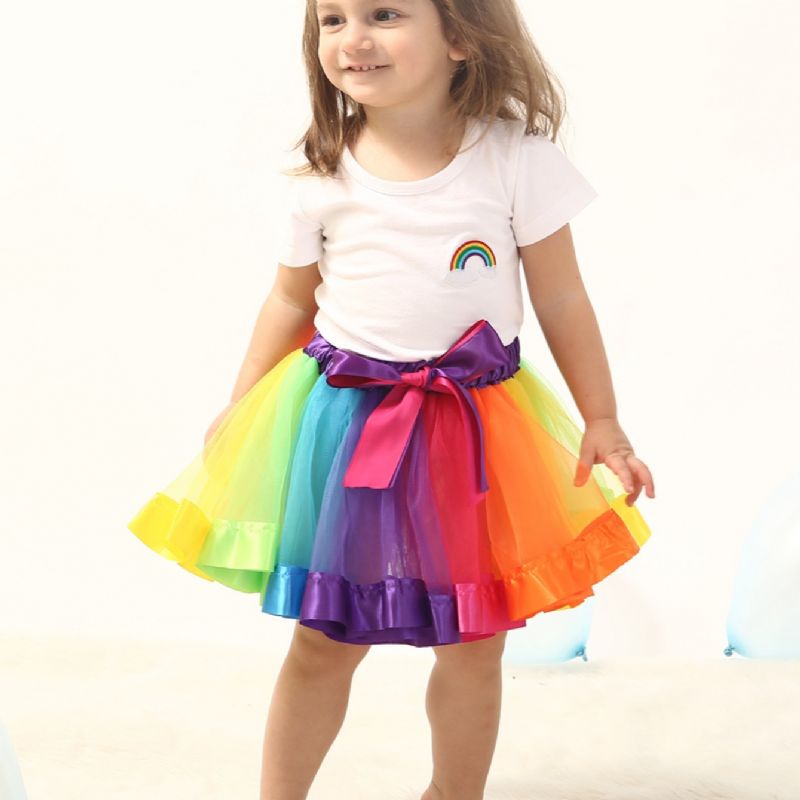 Lányok Szoknya Rainbow Mesh Tutu Gyermek Táncszoknya Princess Színes