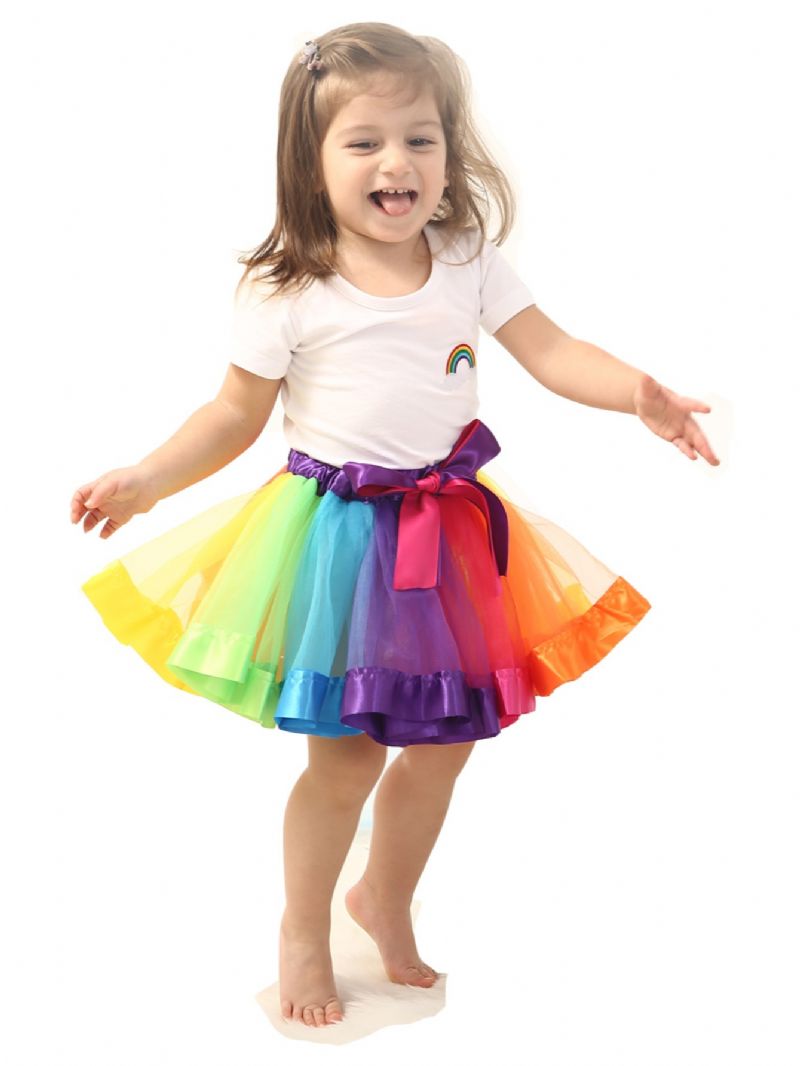 Lányok Szoknya Rainbow Mesh Tutu Gyermek Táncszoknya Princess Színes