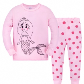 2db Kisgyermek Lányok Mermaid Print Crew Neck Pizsama Készletek
