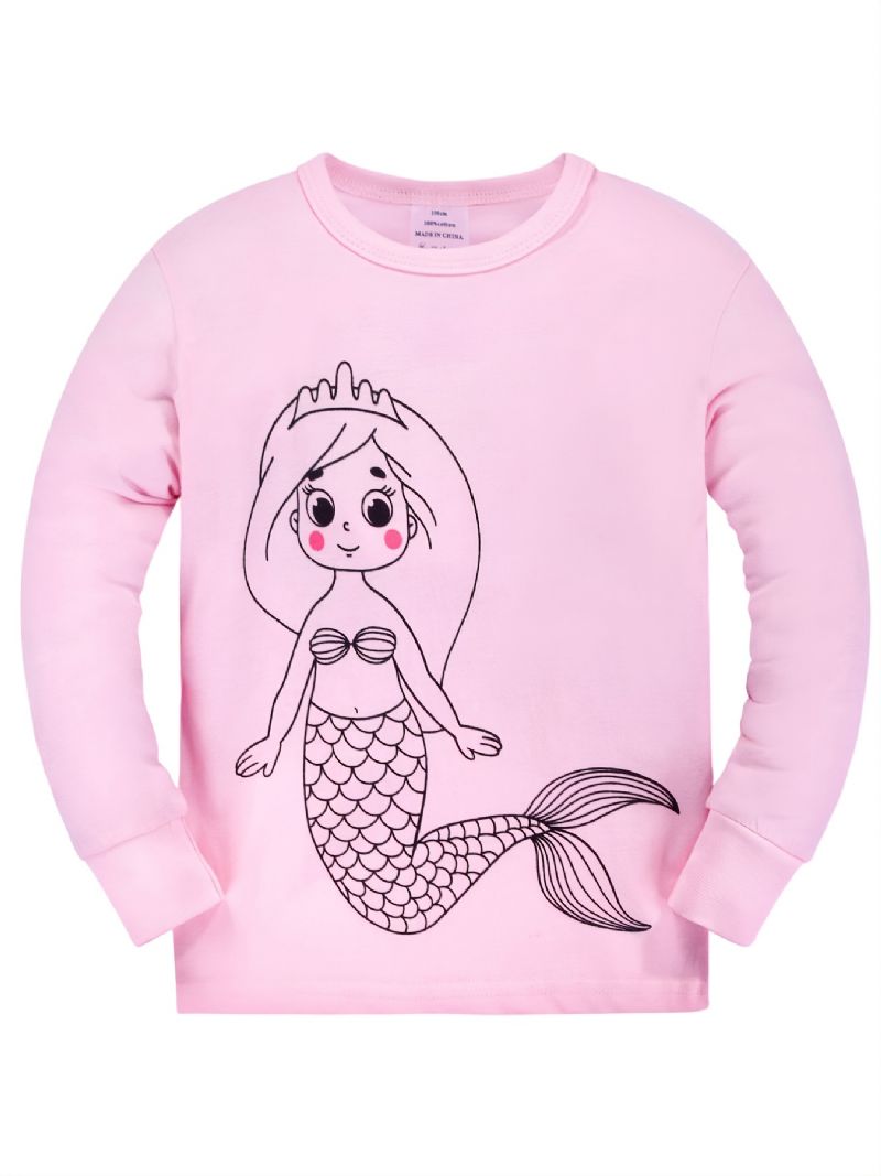 2db Kisgyermek Lányok Mermaid Print Crew Neck Pizsama Készletek