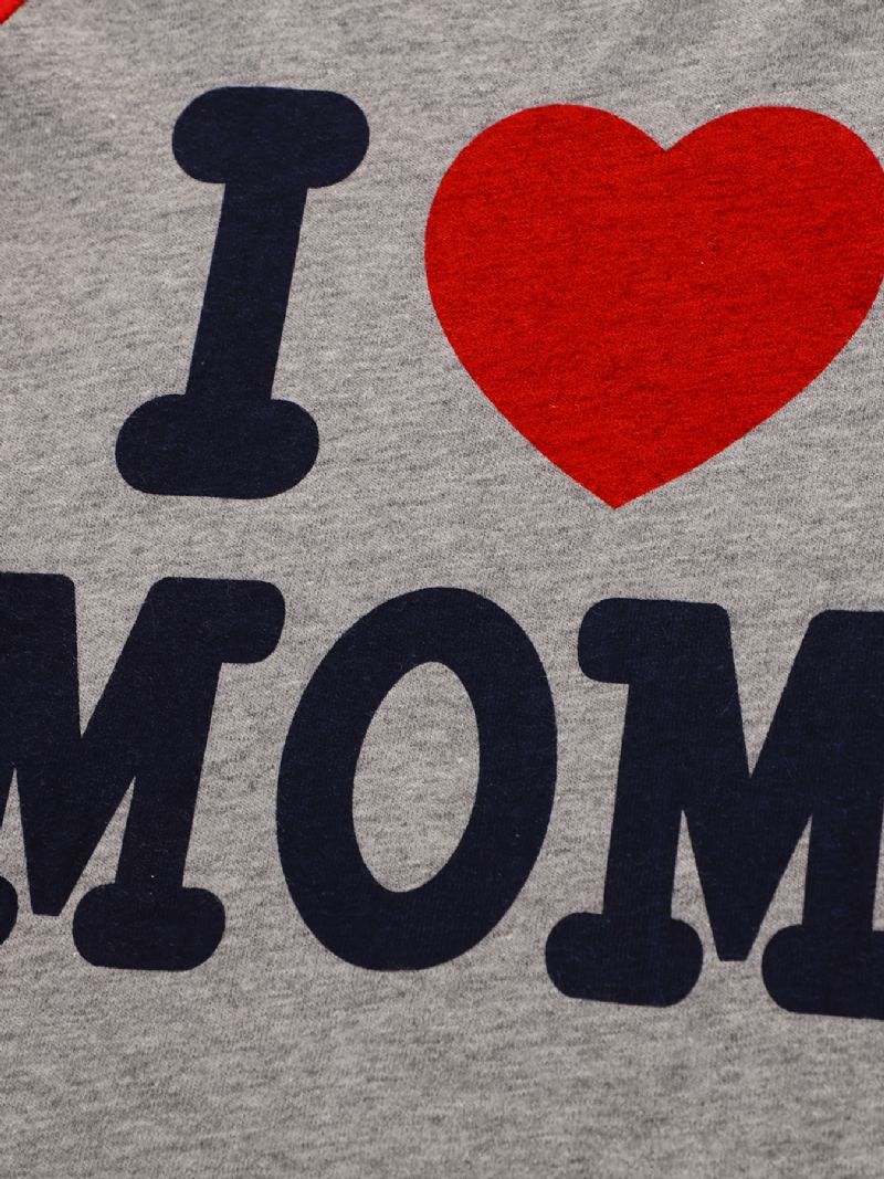 2db Lányok Egyszerű Alkalmi Pizsama Szett Nyakú Hosszú Ujjú Felsők És Nadrágok „i Love Mom” Felirattal Télre