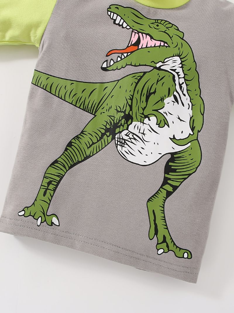 Bébi Fiúk Pizsama Dinosaur Print Kerek Nyakú Hosszú Ujjú Felső És Nadrág Szett