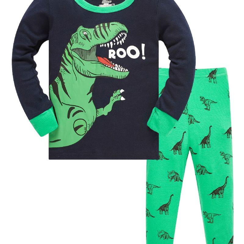 Fiúk Lounge Wear Homewear Hosszú Ujjú Felső És Hozzáillő Nadrág Szett Rajzfilm Dinoszaurusz Mintás Pizsama Készlettel