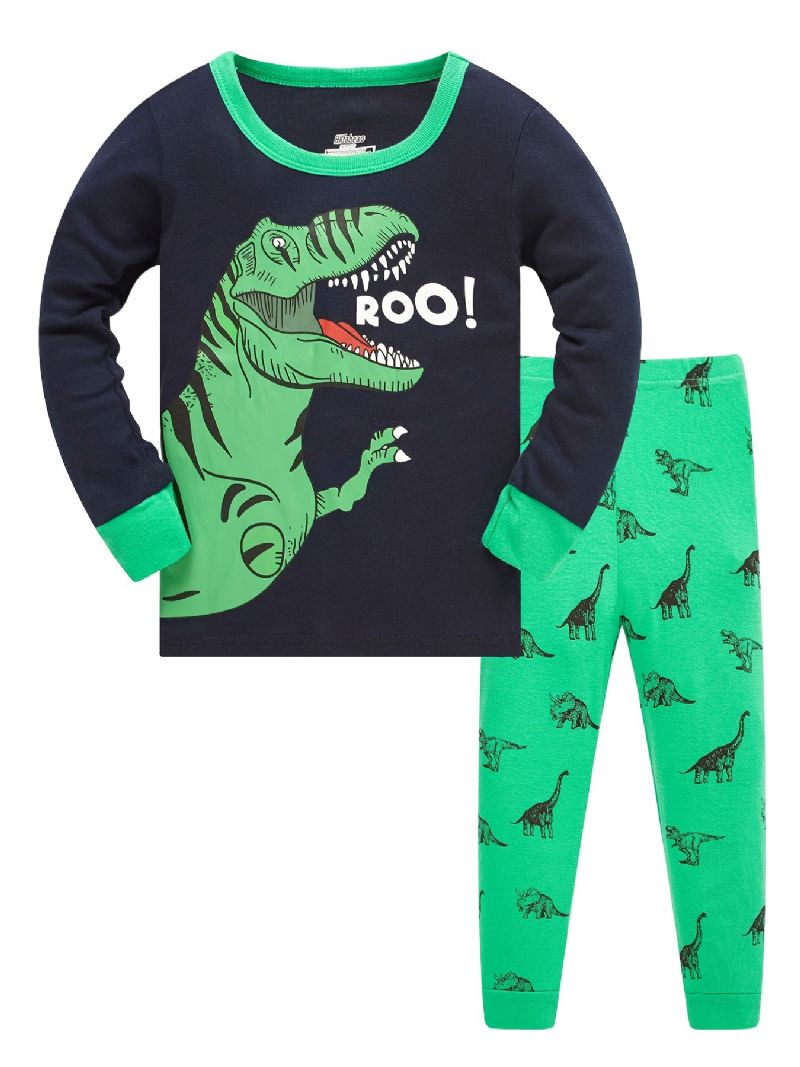 Fiúk Lounge Wear Homewear Hosszú Ujjú Felső És Hozzáillő Nadrág Szett Rajzfilm Dinoszaurusz Mintás Pizsama Készlettel