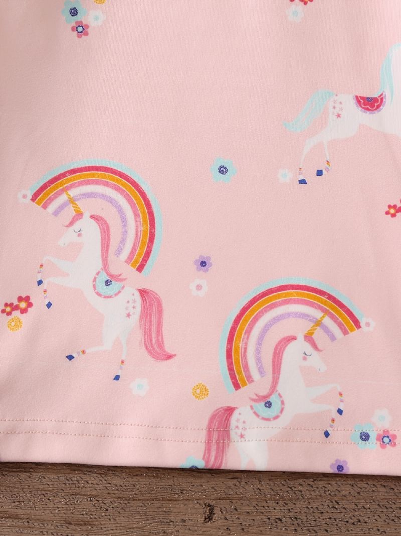 Kislány Pizsama Családi Ruha Unicorn Print Kerek Nyakú Hosszú Ujjú Felső És Nadrág Szett Gyerekruhák