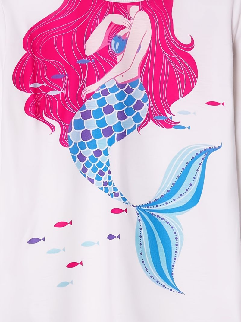 Lány Pizsama Mermaid Print Kerek Nyakú Hosszú Ujjú Felső És Nadrág Szett