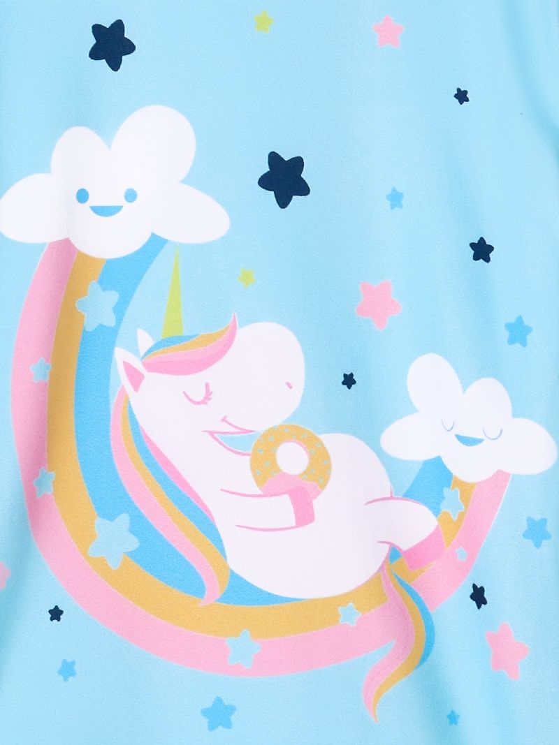 Lány Pizsama Unicorn Moon Print Kerek Nyakú Hosszú Ujjú Felső És Nadrág Szett