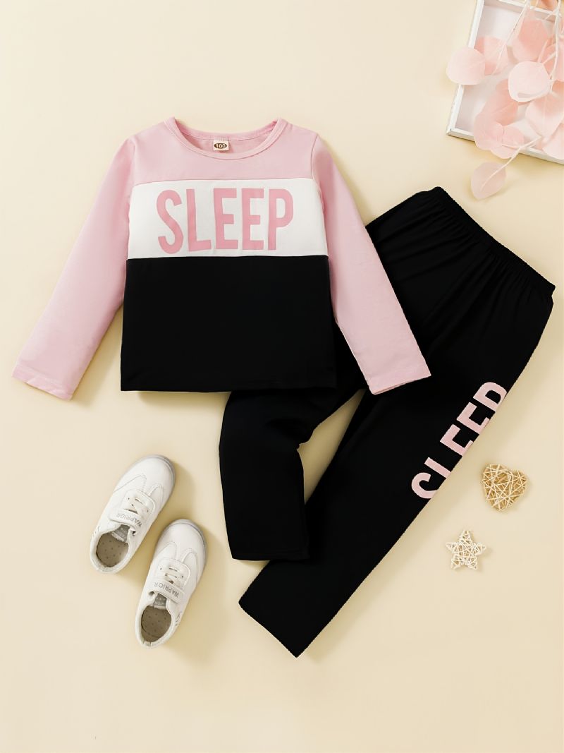 Lányok Crewneck Sleep Colorblock Hosszú Ujjú Pizsama Szett