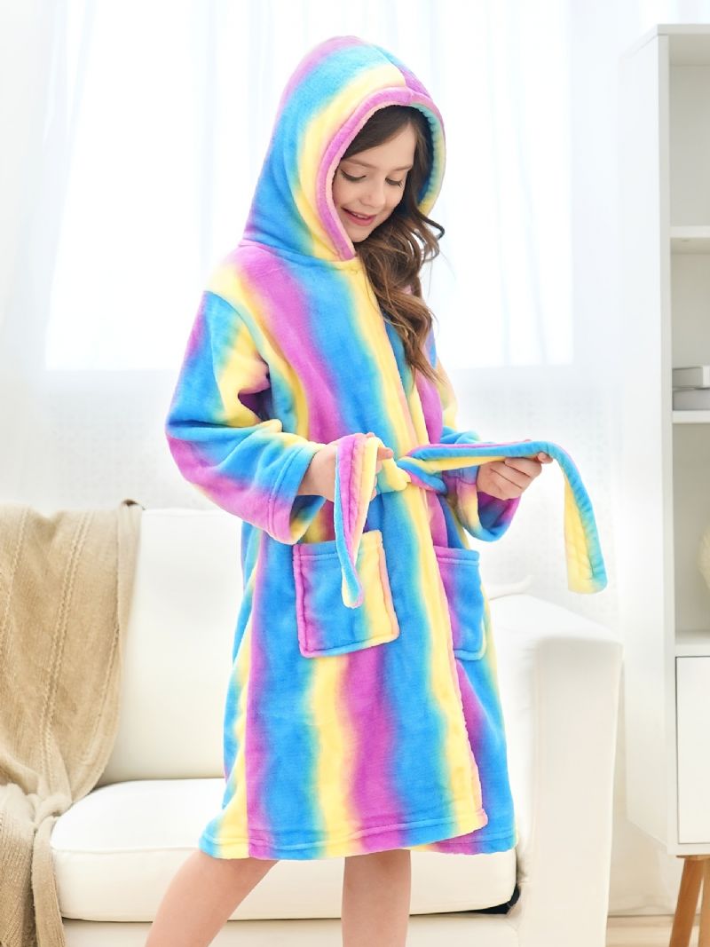 Lányok Meleg Polár Fürdőköpeny Rainbow Galaxy Stripe Gyerekruhák Hálóruha