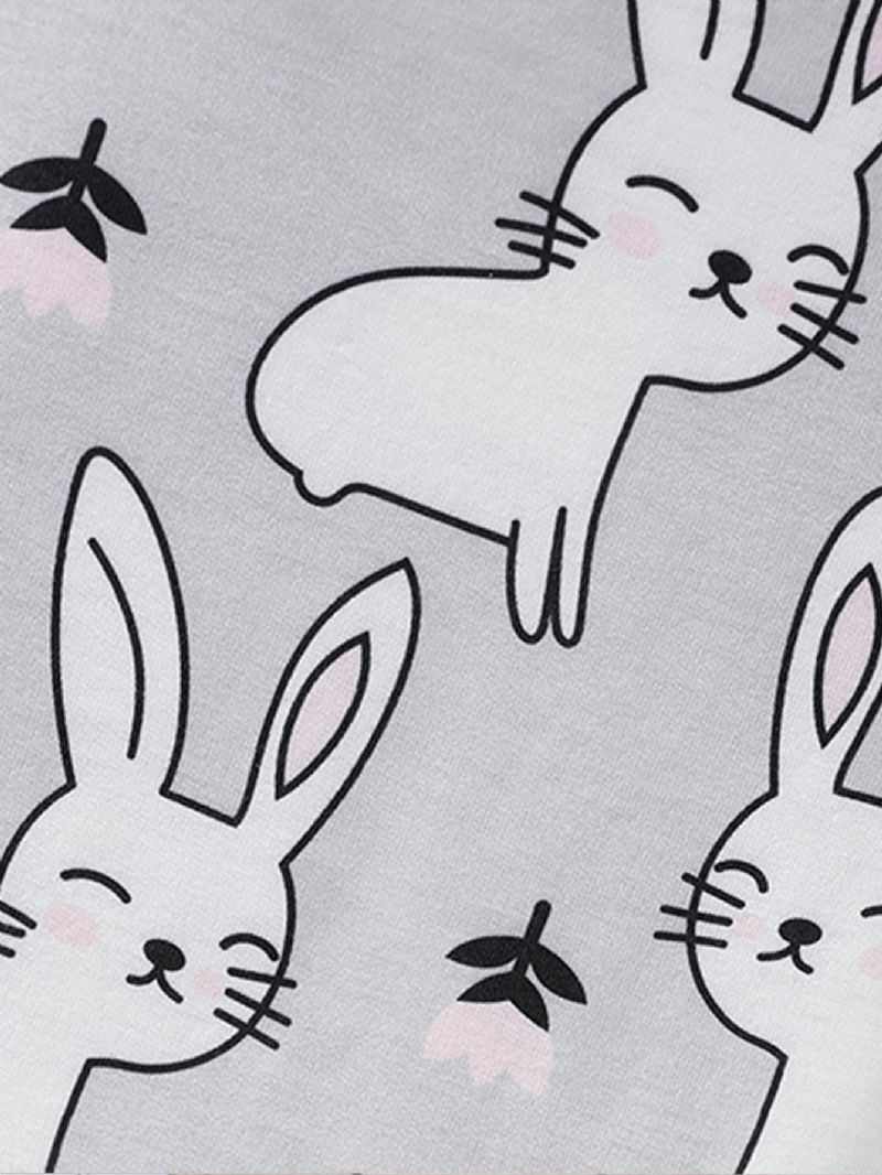 Lányok Rabbit Print Kerek Nyakú Ujjú És Nadrág Pizsama