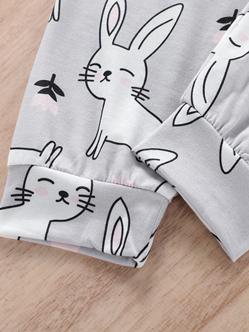 Lányok Rabbit Print Kerek Nyakú Ujjú És Nadrág Pizsama