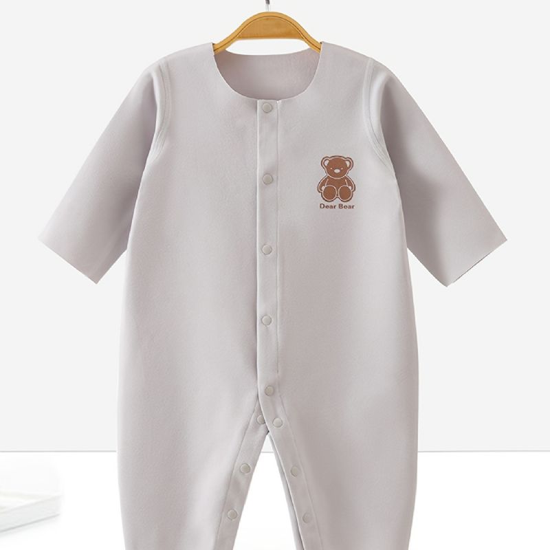 Newborn Bébi Romper Pizsama Bear Print Egyszínű Jumpsuit Fehérnemű Fiúknak Lányoknak