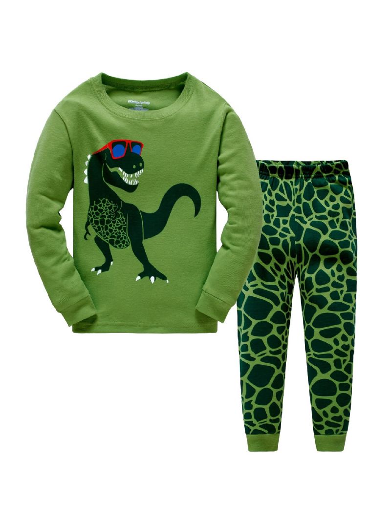 Popshion Fiúk Pajame Szett 2db Alkalmi Dinosaur Crewneck Army Green Loungewear