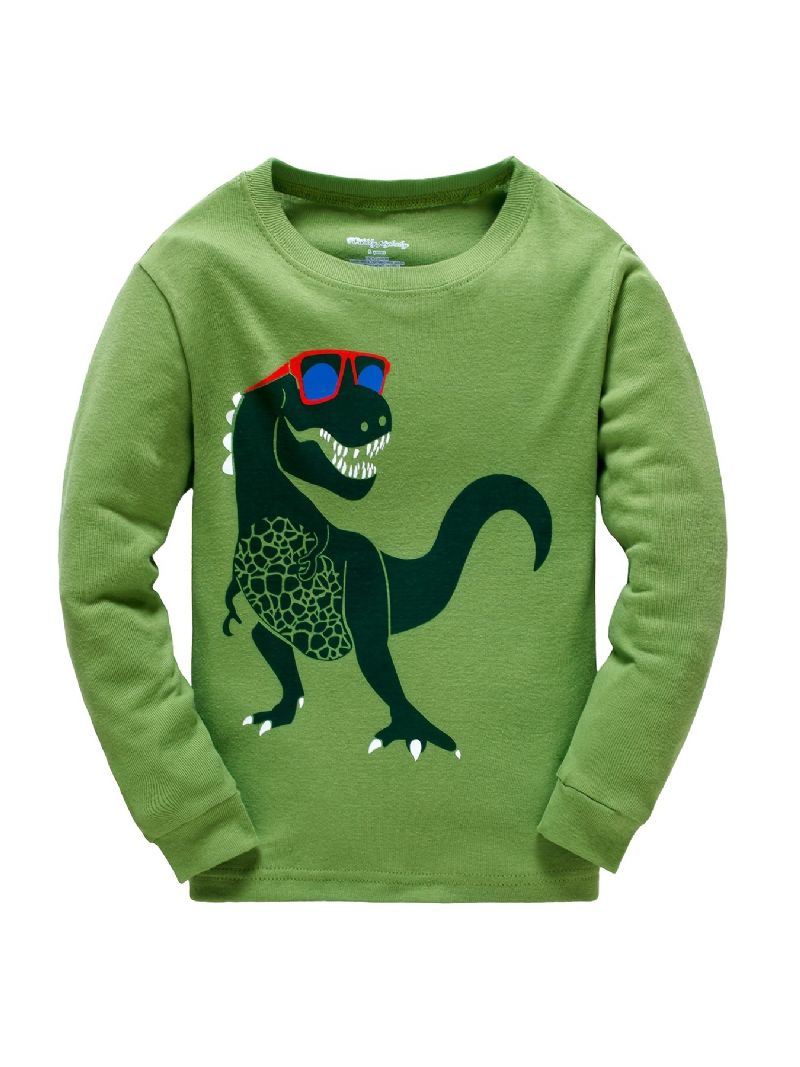 Popshion Fiúk Pajame Szett 2db Alkalmi Dinosaur Crewneck Army Green Loungewear