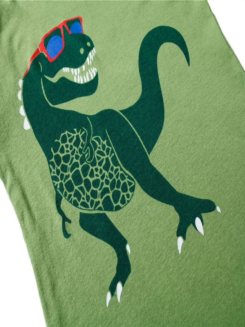 Popshion Fiúk Pajame Szett 2db Alkalmi Dinosaur Crewneck Army Green Loungewear