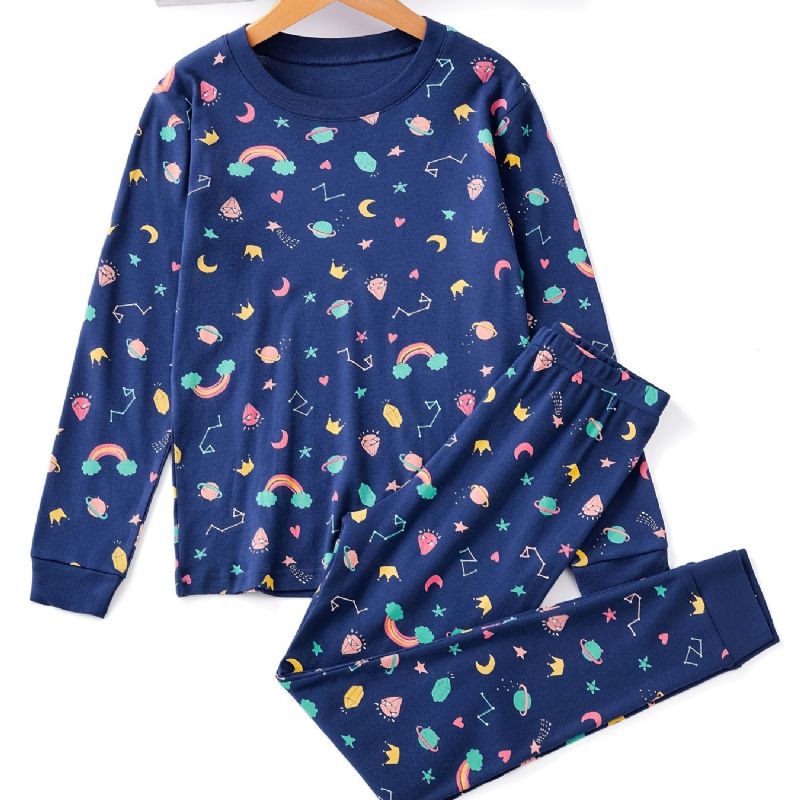 Unisex Kids Homewear Star Print Pizsama Szett Kerek Nyakú Hosszú Ujjú Felső + Nadrág Téli Gyerekruhákhoz