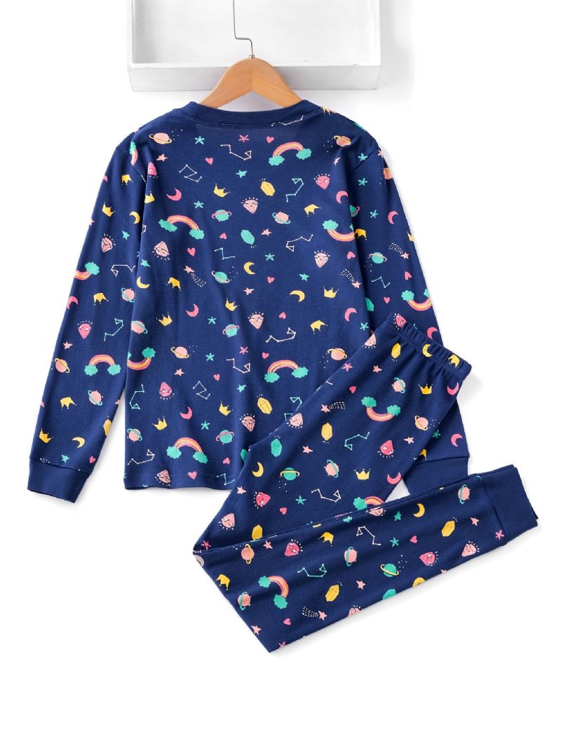 Unisex Kids Homewear Star Print Pizsama Szett Kerek Nyakú Hosszú Ujjú Felső + Nadrág Téli Gyerekruhákhoz