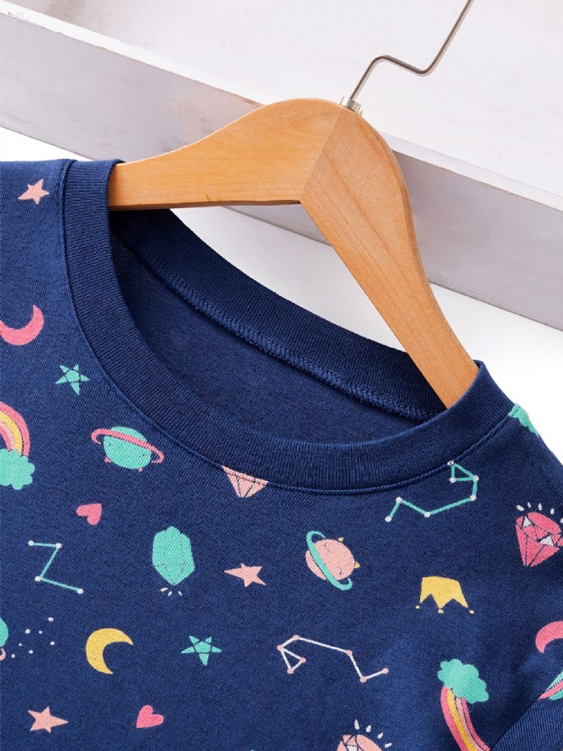 Unisex Kids Homewear Star Print Pizsama Szett Kerek Nyakú Hosszú Ujjú Felső + Nadrág Téli Gyerekruhákhoz
