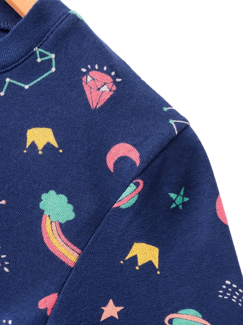 Unisex Kids Homewear Star Print Pizsama Szett Kerek Nyakú Hosszú Ujjú Felső + Nadrág Téli Gyerekruhákhoz