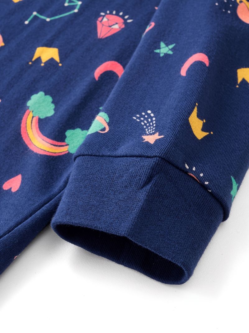 Unisex Kids Homewear Star Print Pizsama Szett Kerek Nyakú Hosszú Ujjú Felső + Nadrág Téli Gyerekruhákhoz