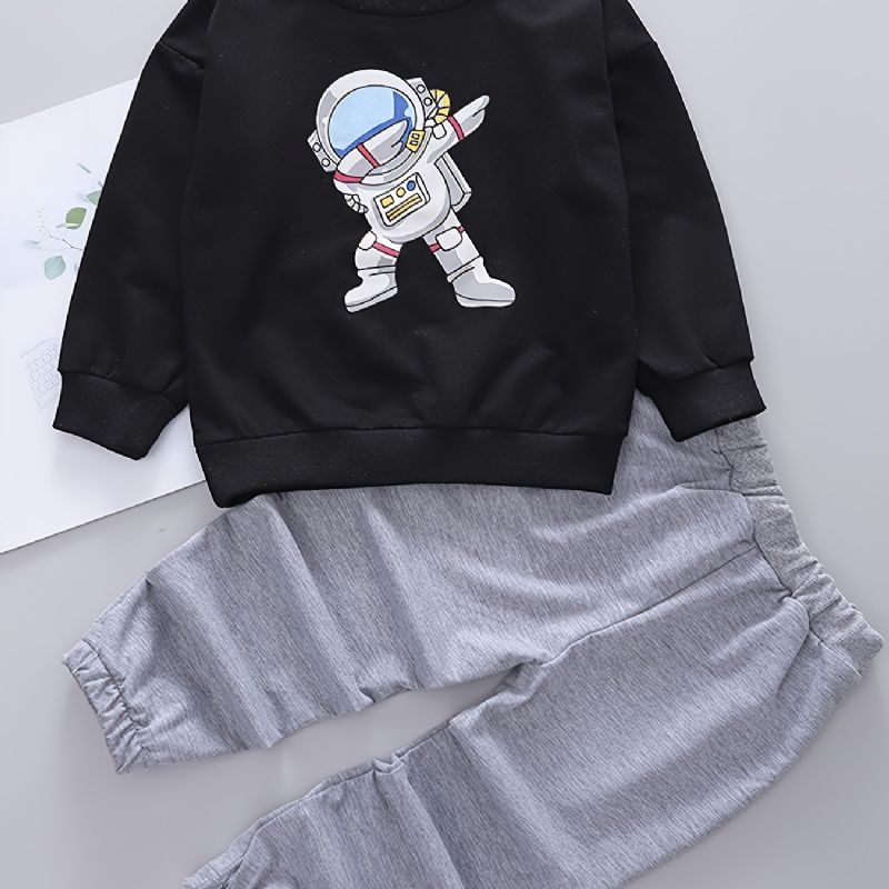 2db Bébi Fiúk Pulóver Astronaut Print Kerek Nyakú Hosszú Ujjú És Nadrág Gyerekruhák