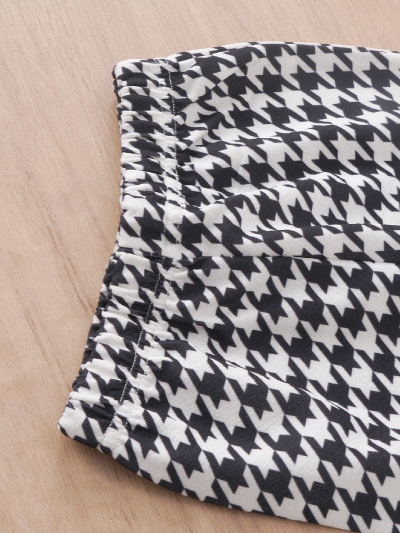 2db Lány Hosszú Ujjú Houndstooth Print Flare Nadrág