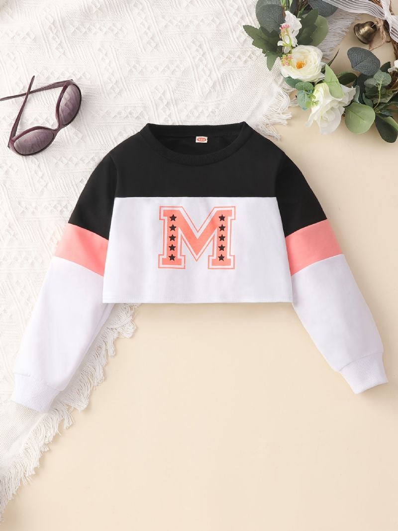 2db Lányok Splicing Pullover M Letter Print Kerek Nyakú Hosszú Ujjú Pulóver És Nadrág Szett Gyerekruhák