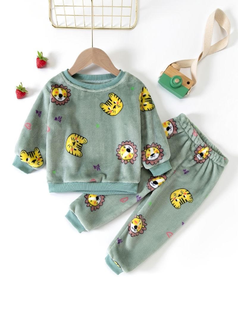 2db Toddler Fiúk Tiger Print Pizsama Öltöny Flanel Thermal Felsők És Nadrágok Télre Otthon