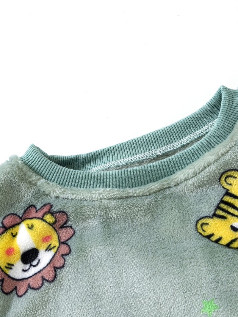 2db Toddler Fiúk Tiger Print Pizsama Öltöny Flanel Thermal Felsők És Nadrágok Télre Otthon