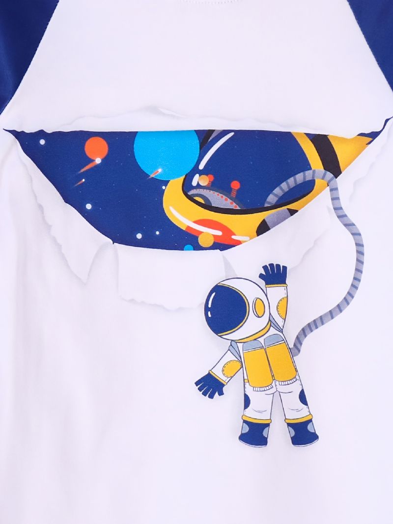 Gyerek Fiúk Pizsama Astronaut Print Kerek Nyakú Hosszú Ujjú Felső És Csíkos Nadrág Szett