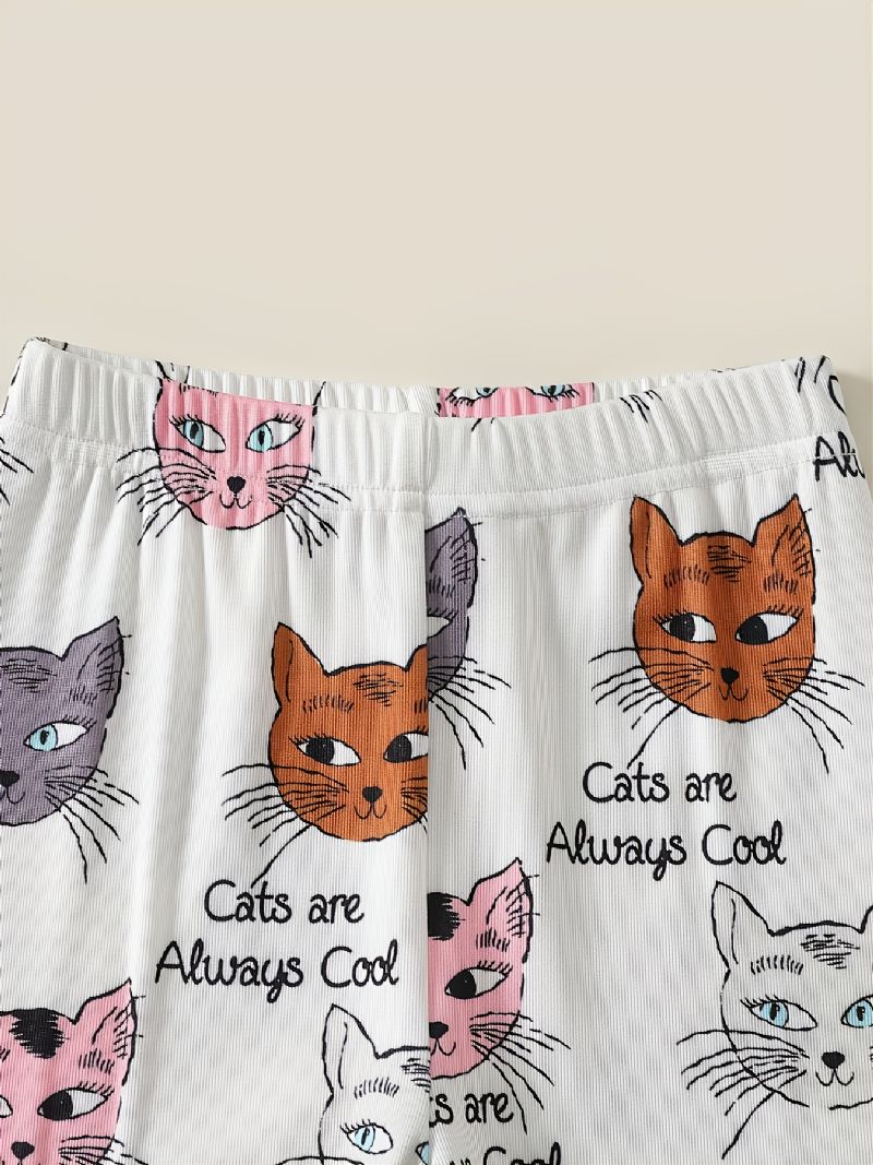 Lányok Lounge Wear Homewear Hosszú Ujjú Felső És Hozzáillő Nadrág Szett Macskamintával